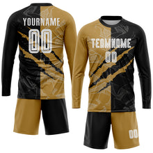 Load image into Gallery viewer, Custom Graffiti Pattern White Black-Old Gold Sublimation Soccer Uniform Jersey
