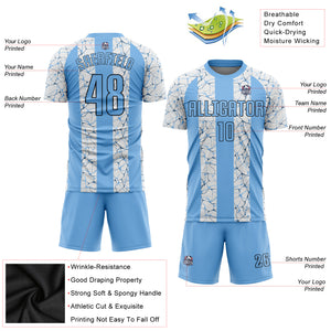 Custom White Light Blue-Black Sublimation Soccer Uniform Jersey