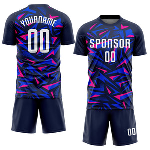 Custom Navy White-Pink Sublimation Soccer Uniform Jersey