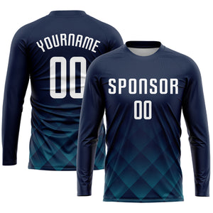 Custom Navy White-Teal Sublimation Soccer Uniform Jersey