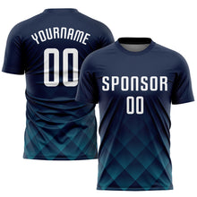 Load image into Gallery viewer, Custom Navy White-Teal Sublimation Soccer Uniform Jersey
