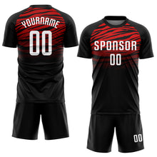 Load image into Gallery viewer, Custom Black White-Red Sublimation Soccer Uniform Jersey
