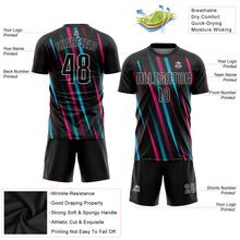 Load image into Gallery viewer, Custom Black Black Light Blue-Pink Sublimation Soccer Uniform Jersey
