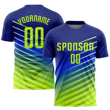 Load image into Gallery viewer, Custom Royal Neon Green Sublimation Soccer Uniform Jersey
