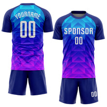 Load image into Gallery viewer, Custom Royal White Light Blue-Hot Pink Sublimation Soccer Uniform Jersey
