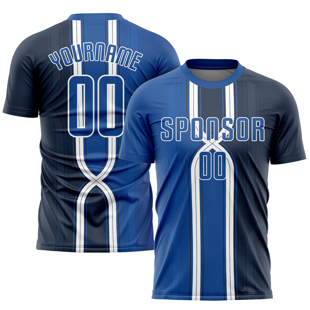 Custom Navy Royal-White Sublimation Soccer Uniform Jersey