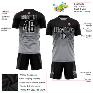 Custom Light Gray Black-White Sublimation Soccer Uniform Jersey