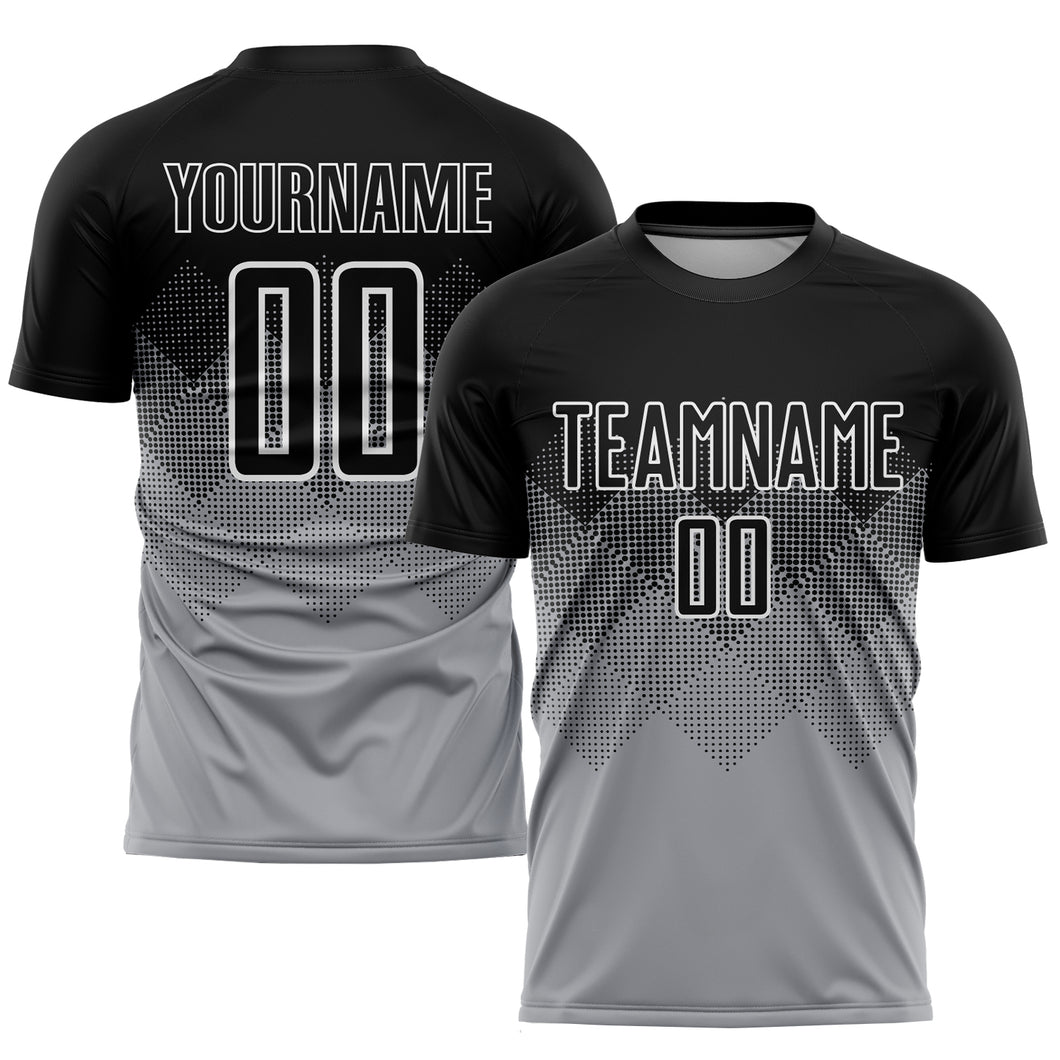 Custom Light Gray Black-White Sublimation Soccer Uniform Jersey