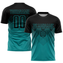 Load image into Gallery viewer, Custom Teal Black Sublimation Soccer Uniform Jersey
