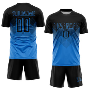 Custom Powder Blue Black Sublimation Soccer Uniform Jersey