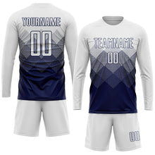 Load image into Gallery viewer, Custom Navy White Sublimation Soccer Uniform Jersey
