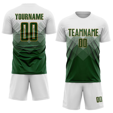 Custom White Green-Old Gold Sublimation Soccer Uniform Jersey