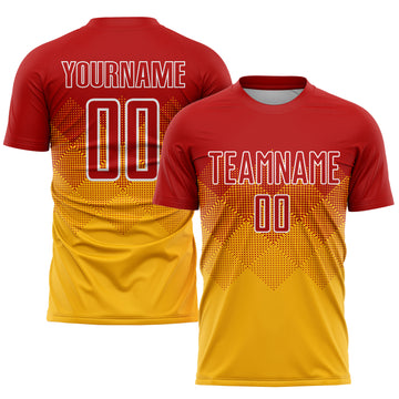 Custom Gold Red-White Sublimation Soccer Uniform Jersey