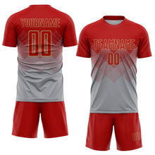 Load image into Gallery viewer, Custom Gray Red-Old Gold Sublimation Soccer Uniform Jersey
