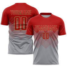 Load image into Gallery viewer, Custom Gray Red-Old Gold Sublimation Soccer Uniform Jersey
