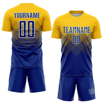 Custom Gold Royal-White Sublimation Soccer Uniform Jersey