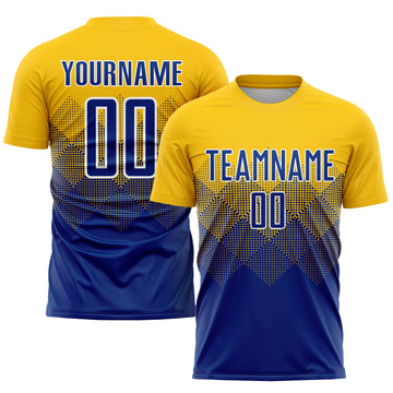 Custom Gold Royal-White Sublimation Soccer Uniform Jersey