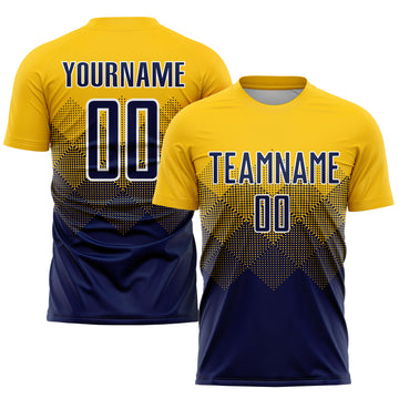 Custom Gold Navy-White Sublimation Soccer Uniform Jersey