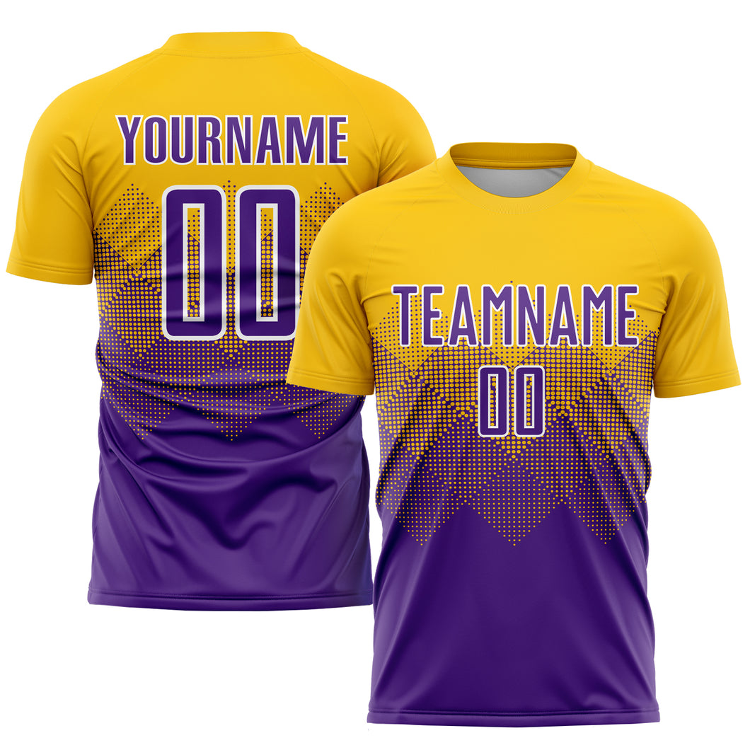 Custom Gold Purple-White Sublimation Soccer Uniform Jersey