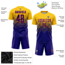 Load image into Gallery viewer, Custom Gold Dark Purple-Orange Sublimation Soccer Uniform Jersey
