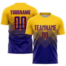 Load image into Gallery viewer, Custom Gold Dark Purple-Orange Sublimation Soccer Uniform Jersey
