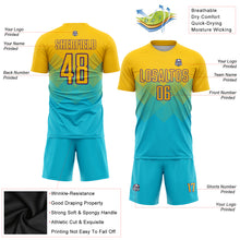 Load image into Gallery viewer, Custom Lakes Blue Gold-Purple Sublimation Soccer Uniform Jersey
