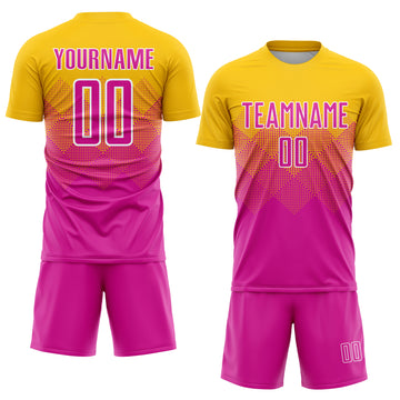 Custom Gold Deep Pink-White Sublimation Soccer Uniform Jersey