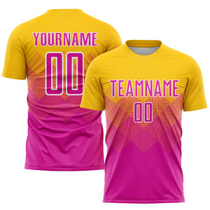 Custom Gold Deep Pink-White Sublimation Soccer Uniform Jersey