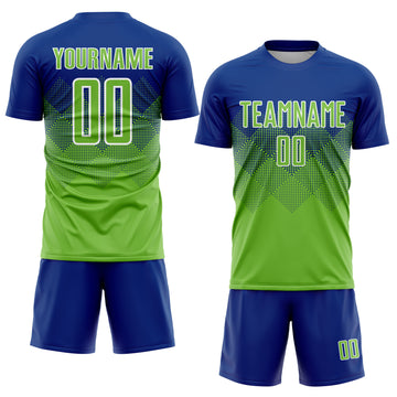 Custom Royal Neon Green-White Sublimation Soccer Uniform Jersey