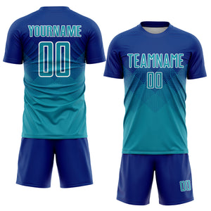 Custom Royal Teal-White Sublimation Soccer Uniform Jersey