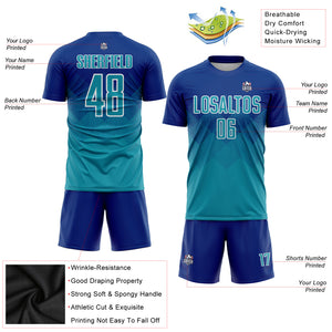 Custom Royal Teal-White Sublimation Soccer Uniform Jersey