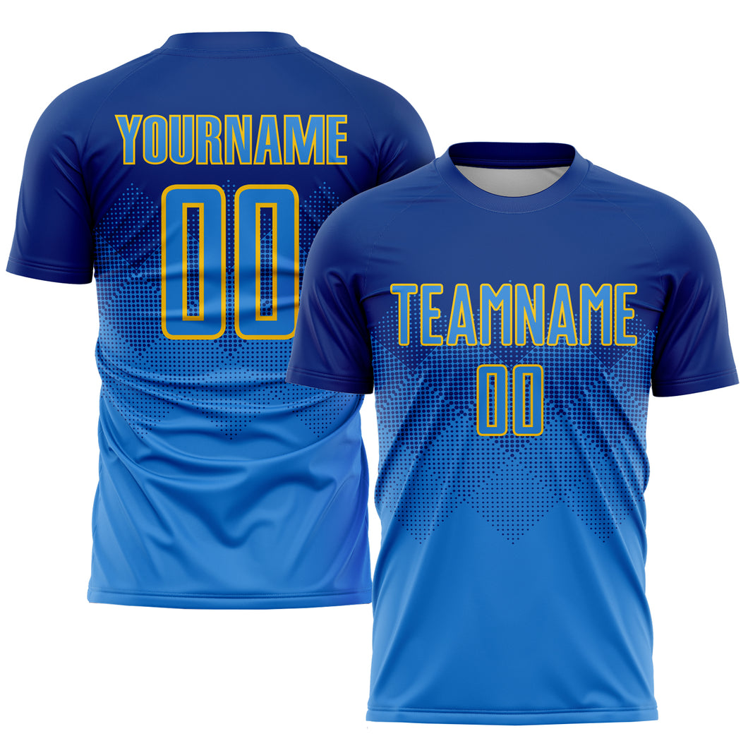 Custom Royal Powder Blue-Gold Sublimation Soccer Uniform Jersey