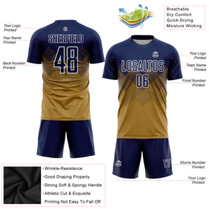 Custom Old Gold Navy-White Sublimation Soccer Uniform Jersey