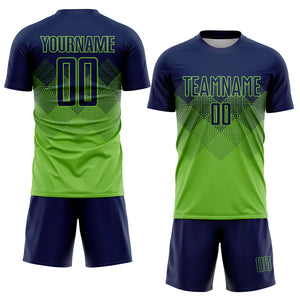 Custom Neon Green Navy Sublimation Soccer Uniform Jersey