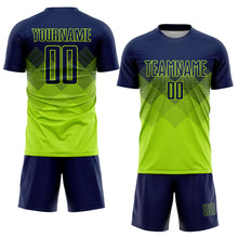 Load image into Gallery viewer, Custom Neon Green Navy Sublimation Soccer Uniform Jersey
