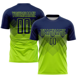 Custom Neon Green Navy Sublimation Soccer Uniform Jersey