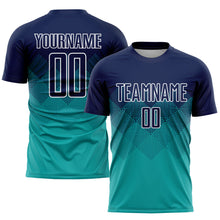 Load image into Gallery viewer, Custom Aqua Navy-White Sublimation Soccer Uniform Jersey
