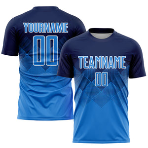 Custom Navy Powder Blue-White Sublimation Soccer Uniform Jersey