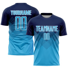 Load image into Gallery viewer, Custom Navy Sky Blue-White Sublimation Soccer Uniform Jersey
