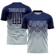 Load image into Gallery viewer, Custom Silver Navy-White Sublimation Soccer Uniform Jersey
