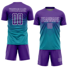 Load image into Gallery viewer, Custom Teal Purple-White Sublimation Soccer Uniform Jersey
