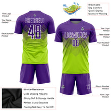 Load image into Gallery viewer, Custom Neon Green Purple-White Sublimation Soccer Uniform Jersey
