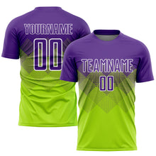 Load image into Gallery viewer, Custom Neon Green Purple-White Sublimation Soccer Uniform Jersey
