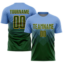 Load image into Gallery viewer, Custom Light Blue Green-Gold Sublimation Soccer Uniform Jersey
