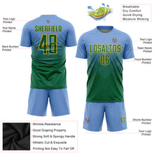 Load image into Gallery viewer, Custom Light Blue Kelly Green-Gold Sublimation Soccer Uniform Jersey
