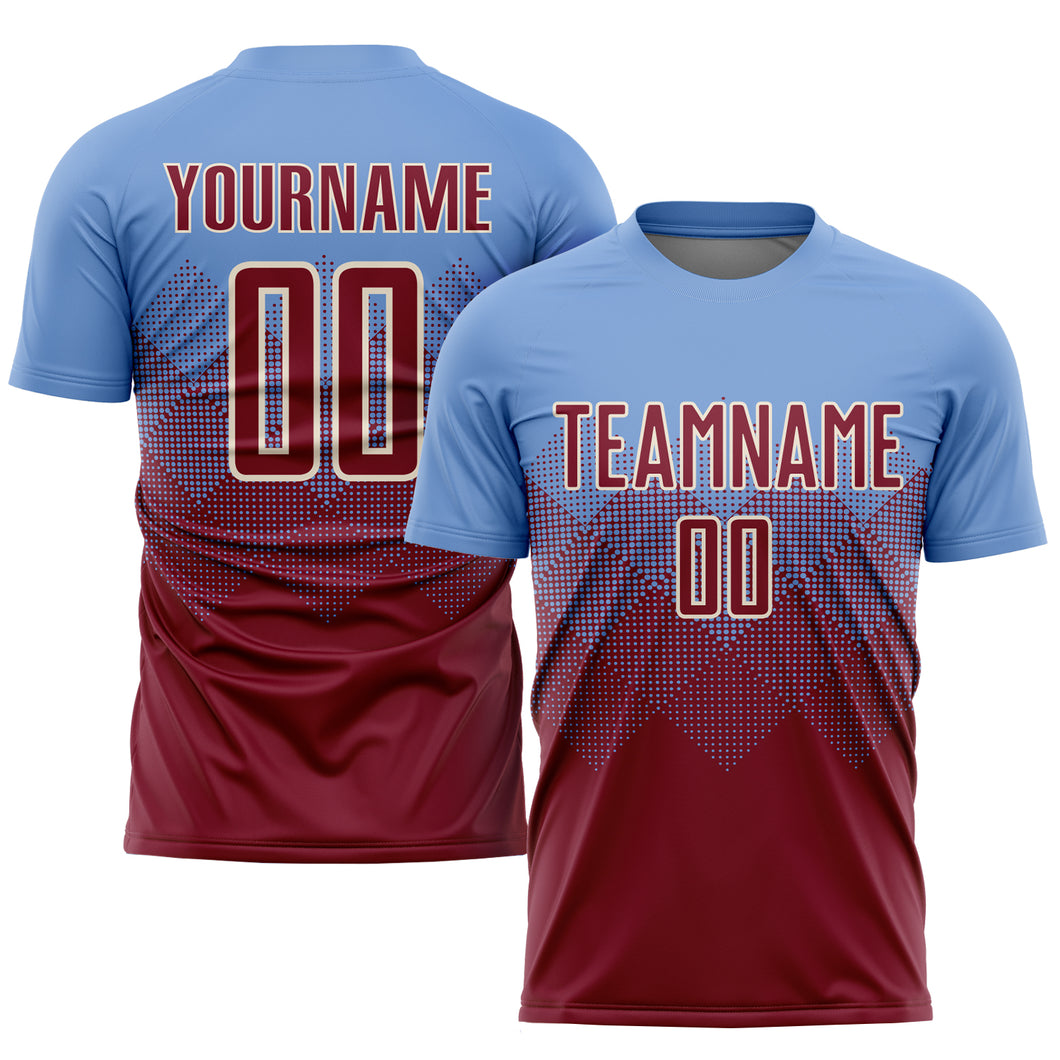 Custom Light Blue Crimson-Cream Sublimation Soccer Uniform Jersey