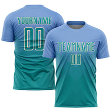 Load image into Gallery viewer, Custom Light Blue Teal-Cream Sublimation Soccer Uniform Jersey
