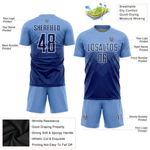 Load image into Gallery viewer, Custom Light Blue Navy-White Sublimation Soccer Uniform Jersey
