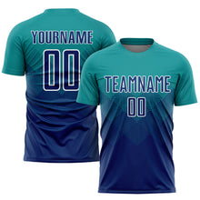 Load image into Gallery viewer, Custom Teal US Navy Blue-White Sublimation Soccer Uniform Jersey
