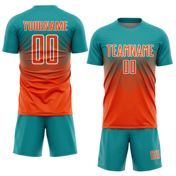 Custom Teal Orange-White Sublimation Soccer Uniform Jersey